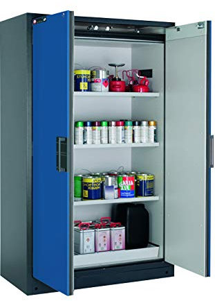 ASECOS Sicherheitsschrank Q90 RAL 7016/RAL 5010 3xFB1xLB1xBW (St.bl.) zur Lagerung von entzündbaren Gefahrstoffen in Arbeitsräumen