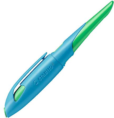 STABILO - Ergonomischer Schulfüller für Rechtshänder mit Anfänger-Feder A - EASYbirdy in himmelblau/grasgrün - Einzelstift - inklusive Patrone - Schreibfarbe blau (löschbar)