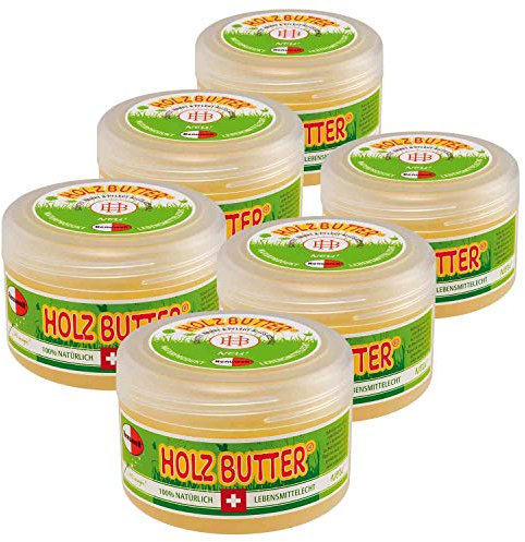Renuwell Holz Butter, 6x 250 ml – Intensiv-Pflege für alle Holzarten, Möbelpflege 100% natürliche Inhaltsstoffe, Lebensmittelecht, hochwertiger Holzbalsam mit Bienenwachs, Schweizer Qualität