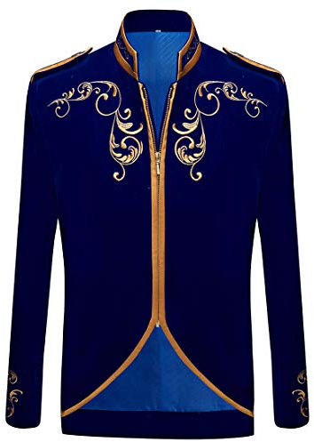 PYJTRL Giacca da Uomo Elegante da Uomo con Ricamo in Velluto Nero e Oro, Blu, 3XL