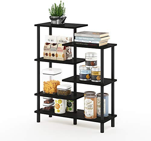 Furinno Akzent-Deko-Regal mit unterschiedlichen Ebenen, holz, Espresso/Schwarz, 29.49 x 80 x 100.2 cm
