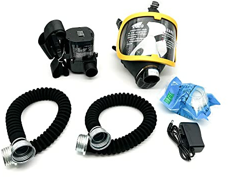 Toplionace Masque de Protection Respiratoire - Masque à Gaz à Masque Facial à Adduction D'air Alimenté Par Débit Constant Électrique (Jaune)