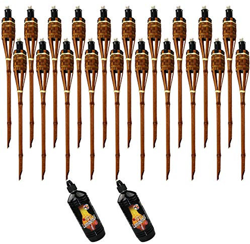 Moritz 20x Bambusfackeln Fackel Deluxe 90 cm Dunkelbraun + 2X 1000ml Lampenöl Gartenfackel Ölfackeln Garten Deko Öllampe Wegleuchte