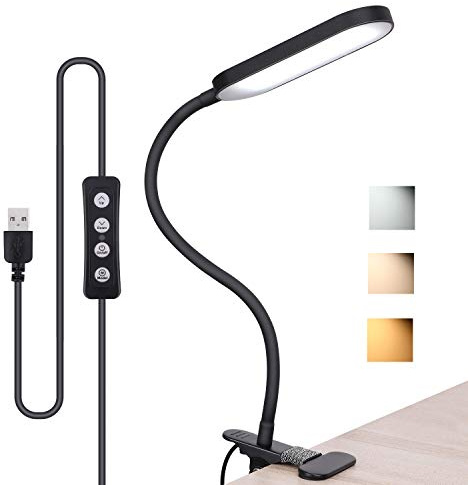 Lampe de Bureau à Pince , Lampe de Lecture LED Flexible avec Lumière Adjustable en 3 Couleurs et 10 Luminosités Protection les Yeux Parfait pour le Lit, le Tableau, le Chevet