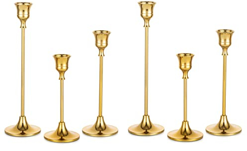 Romadedi Kerzenständer für Stabkerzen aus Metall, 6er-Set, Gold