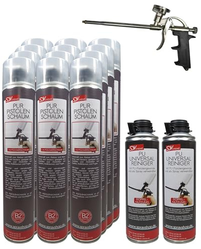 SDV Chemie Pistolenschaum B2 SET 12x 750ml + 2x PU Reiniger 500ml + 1x PU-Schaum-Dosierpistole