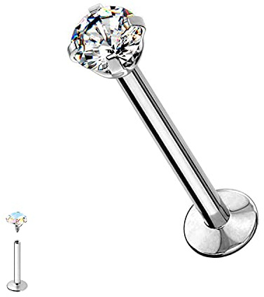 WARRIOR Piercing de Labios/Labret Espárragos de Nariz estériles Tragus Piercing Jewelry 316L Acero quirúrgico 16G (1,2 mm) con Cristal PCS-034
