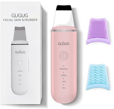 GUGUG - Scrubber per la Pelle del Viso, Spazzola Portatile per Pori con 4 Modalità, Raschietto per Punti Neri per la Pulizia Profonda del Viso, 2 Coperture in Silicone Incluse