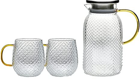 xuejuanshop Wasserkrüge Glaswassertopf mit Tasse transparente hitzebeständige Teekanne Blume Tee Set Home heiße kalte Wasserkanne Juce Getränkebehälter Teeecker