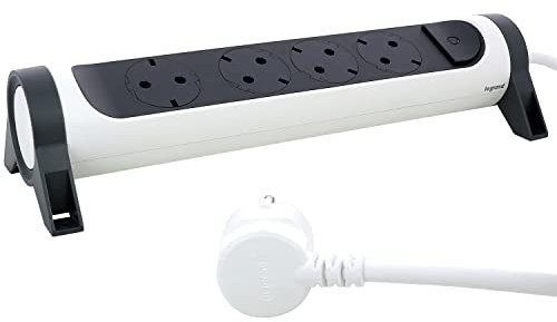 LEGRAND Regleta de enchufes, con Interruptor, Enchufe múltiple con 4 Tomas de Corriente, Cable de 1,5 MTS, Color Blanco/Gris Oscuro 694529