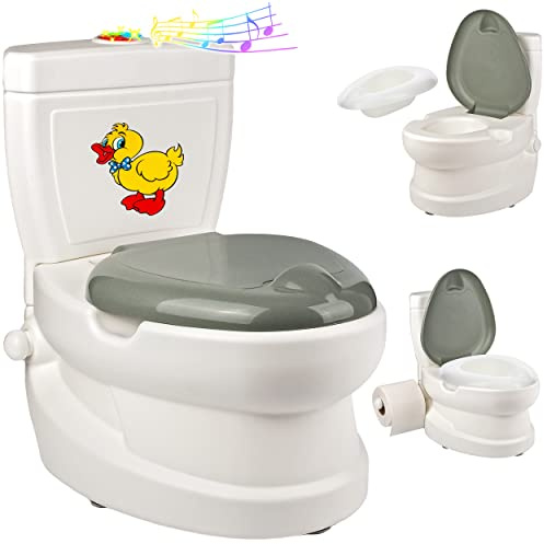 alles-meine.de GmbH Kindertoilette/Töpfchen Spülgeräusch + Licht Ente mit Wasserspülung Sound - Nachttopf/Babytopf - mit Deckel - weiß - Musik - Toilettentrainer - Baby..