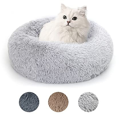 Lucky Sign - Katzenbett Hundebetten Rundes Kuschelbett Hundekörbchen Katzenkorb Zum Schlafen Hundekissen Waschbar Katzenschlafplatz für Katzen und kleine Hunde, (M) 50 cm Ø - Hellgrau
