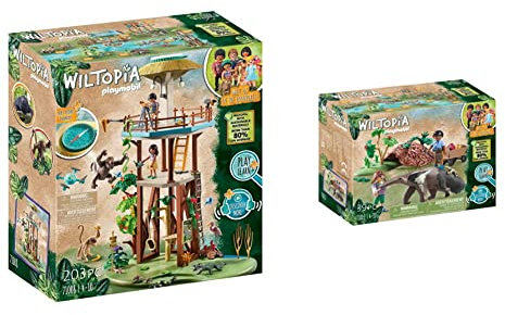 PLAYMOBIL Wiltopia 71008 Forschungsturm mit Kompass & Wiltopia 71012 Ameisenbärpflege, mit heraus bewegbarer Zunge des großem Ameisenbären und beweglichem Kopf und Schwanz