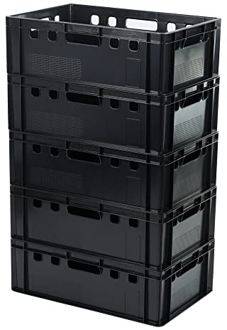 Logiplast 5 Stück E2 Kisten 600x400x200 Fleischkiste Lagerkiste Metzgerkiste in schwarz