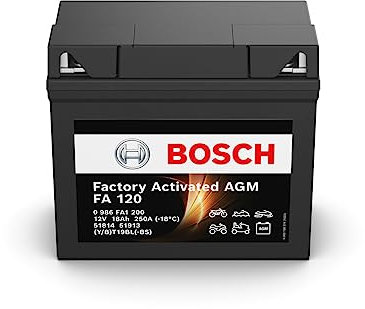 Bosch FA120 - Batteria AGM per motocicli - 12V 250A 18Ah - Adatta per moto, motociclette, enduro, scooter, quad, moto d'acqua - Compatibile M4F45, M4F41, 51814, 51913, BT19BL-BS, BT19BL