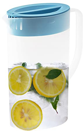 Pichet en Plastique pour Réfrigérateur, 1,5 L/2L Pichet à Jus avec Couvercle, Carafe à Eau avec Poignée, Pichet à thé, Pichet d'eau pour Thé Glacé, Jus, Limonade, Lait, Boissons Froides ou Chaudes