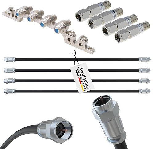 maxx.onLine 4x SAT Überspannungsschutz & Blitzschutz inkl. Erdungsblock, 4x 35cm F-Stecker Verbindungskabel 3fach geschirmt CLASS A+ UV-beständig, Koaxialkabel, Jumperkabel, Patchkabel, Antennenkabel