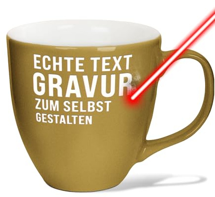 XXL Jumbotasse gravieren, Hochwertige Porzellan-Tasse mit Gravur, hochglänzende Oberfläche, in Gold, 400 ml | Personalisiertes Geschenk