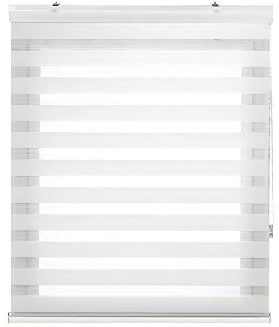 Estoralis | Sansa | Doppelrollo mit Weiss Kassette | Doppelter Stoff, Tag und Nacht | Farbe - Weiß | 105 x 180 cm. (Breite/Höhe) Stoffgröße 102 x 175 cm. | Rollos für Fenster und Türen