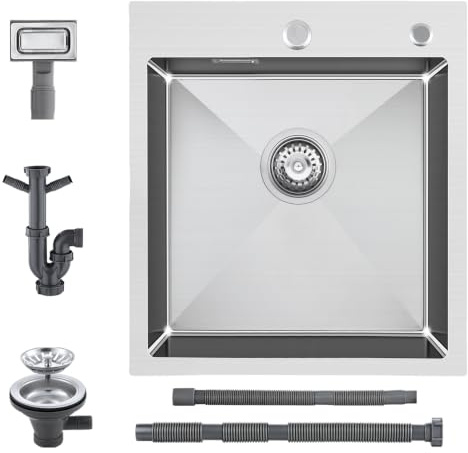 KEOKBON 45 x 50 cm Fregadero de Acero Inoxidable Encastrado Bajo Encimera Rectangular para Cocina con Orificio para Grifo