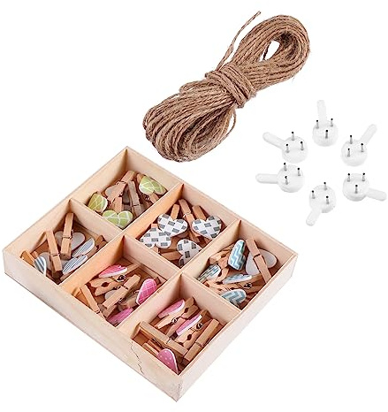 Cabilock Pinces Photo en Bois de Cœur Légères et Faciles à Utiliser Lot de 30 pour Décoration Murale, Adaptées pour Chambre et Bureau