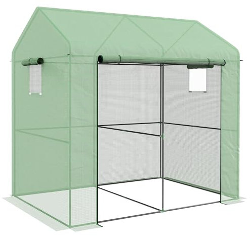 Outsunny Serre de Jardin PE, Serre de Balcon, bâche renforcée 135 g/m², châssis en Acier, Porte zippée Enroulable, pour légumes Plantes Fleurs, intérieur et extérieur, 200 x 140 x 200 cm, Vert
