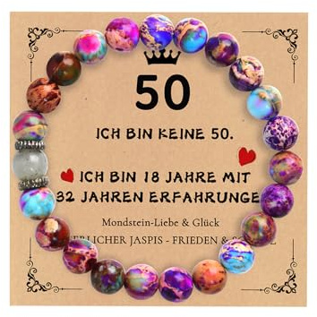 kiimiipa Geschenke Zum 50 Geburtstag FüR Frau,Armband Aus Naturstein Geburtstagsgeschenk FüR Frauen,50. geburtstag,Geburtstagsgeschenk FüR Mama Schwester Oma Freund Mit Karte Und Geschenkbox (50)