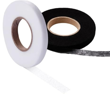 Amacoam Saumband zum Aufbügeln 200m Bügelband für Vorhänge 2 Pack 10mm Bügelband Aufbügeln Saumband Selbstklebend Klebeband zum Aufbügeln Stoffkleber Textilkleber für Stoff zum Aufbügeln Schwarz Weiß
