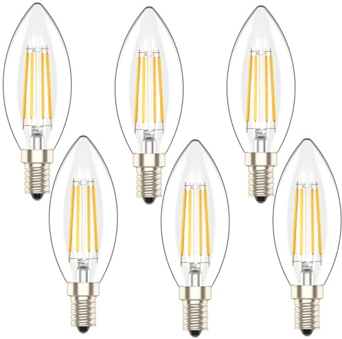 Moceto LED Candle Light Bulb,4W E14 400LM,40W Incandescent Bulbs Replacement,2700K Warm White,AC 230V,Small Edison Screw Clear Candle Light Bulb (6)