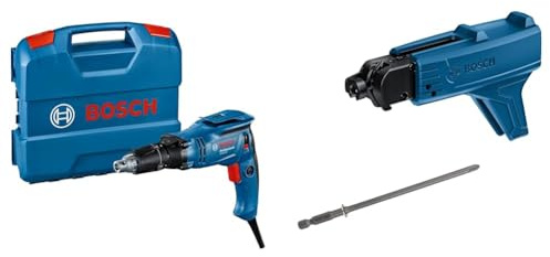 Bosch Professional GTB 6-50 - Atornillador para placa de yeso (Ø máx. tornillo 6 mm, en maletín) + GMA 55 - Depósito para atornillador de placa de yeso (para cintas de tornillos autoperforantes)