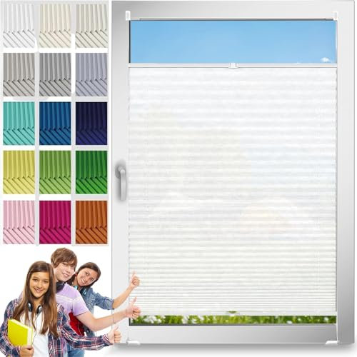 Plissee Plisseerollo Klemmfix Ohne Bohren 48 x 125 cm, Blickdicht Sichtschutz Sonnenschutz, Premium Plissee Faltrollo Ohne Bohren, Plisseerollo Sichtschutz, für Fenster & Tür, Weiß