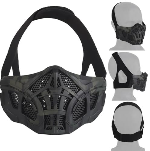 PBTMCD Demi-Masque Airsoft, Masque Respirant En Maille D'acier Pour Casque Tactique, Masque De Protection Pour Paintball, Jeu CS, Masque Idéal Pour Halloween(BCP)