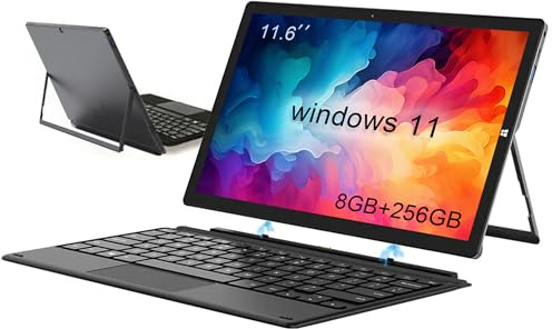 TPSPAD Windows Tablet with Keyboard, 11.6 inch 2-in-1 Tablets Laptops Touchscreen Windows 11, Intel Celeron, 1920 * 1080 IPS 8GB RAM 256GB EMMC 2.4G/5G WiFi Bluetooth HDMI USB