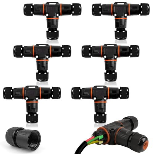 6 Stück Kabelverbinder Wasserdicht IP68, T-Form Verteilerdose Klemmdose Kabelverbinder Wasserdicht 3-polig Erdkabel Verbindungsmuffe für Ø3-12 mm Kabeldurchmesser, Acrylnitril-Butadien-Styrol