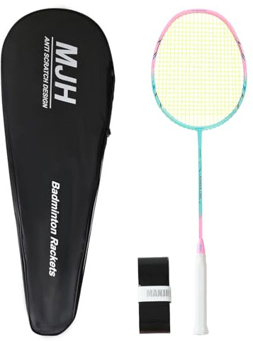 MANJHONG Y99 Ultraleicht Badmintonschläger, 100% Graphit, One Piece Carbon Badminton Schläger mit Tasche für Erwachsene, Rosa