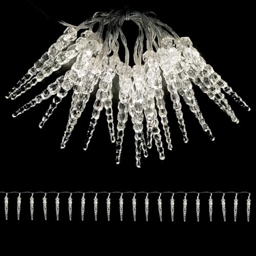 LED Eiszapfen Lichterkette Weihnachten Lichtervorhang Weihnachtsbeleuchtung 20 LEDs Batterie warmweiß Innenbereich L220cm