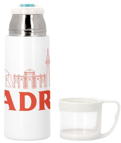 Bouteille thermo en Inox avec Tasse Intégrée - Madrid Minimaliste Voyage Culture Artiste Espagne - 350ml - Bouteille Isotherme