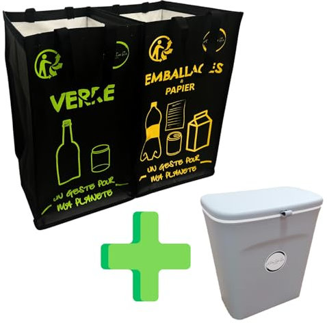 Kit de recyclage (version noire) - Sac de tri - Poubelle - Poubelle - Poubelle - Poubelle à compost - Poubelle à compost (noir)