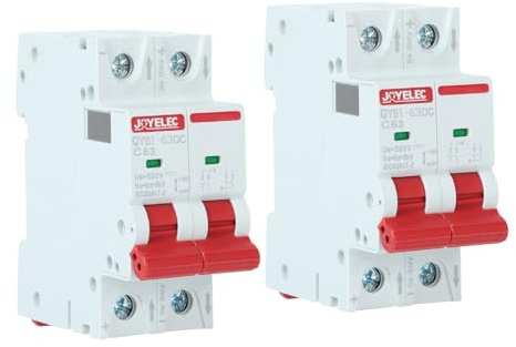 JOYELEC 2 Stück 63A Solar Photovoltaik Systeme Miniatur-Leistungsschutzschalter，2 Polig，DC500V für Solar Panels Pv Anlage Sicherungsautomat Trennschalter