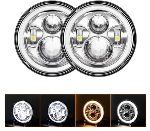 Phares 2 Pièces Phare Voiture 7 Pouces Phare LED Salut/Bas H4 Halo Angle Yeux DRL pour Mazda Na pour Miata pour MX-5 RX-7 MX5 1985 Phare(40w Halo Lamp Silver)