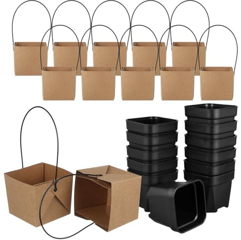 HANABASS Set da 12 Bomboniere Piante Grasse con Vasi Impermeabili in Carta Kraft Leggera, Facili da Trasportare, per Wedding Favors e Progetti Artigianali