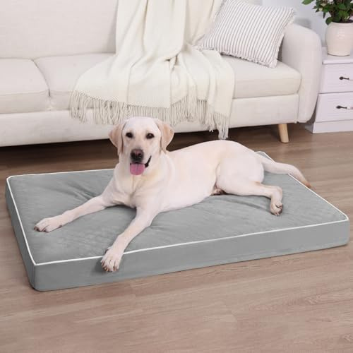 KSIIA Medium Dog Bed, Orthopedic Crate Mattress, Washable Dog Beds with Removable Cover, Mat with Non Skid Bottom, Grey, 88x55x7cm