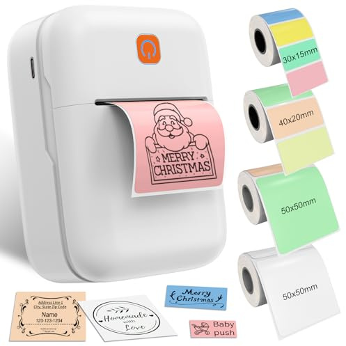 FCHERP Etichettatrice Bluetooth, Stampante mini Portatile, con 4 Rotolo di Etichette Adesive Impermeabili, per Organizzare Casa, Cucina, Scuola e Ufficio