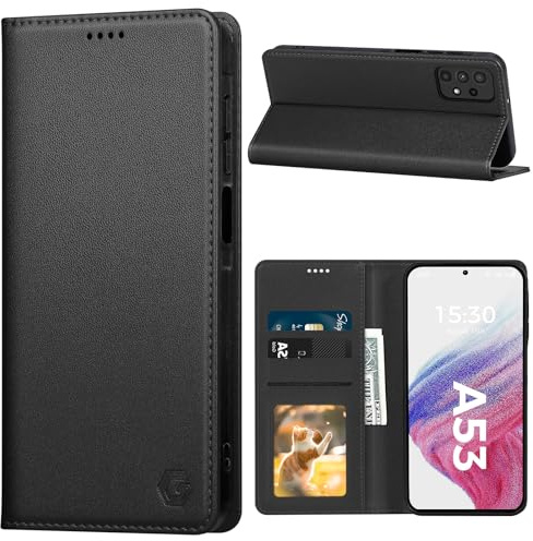Kirnntca Handyhülle für Samsung Galaxy A53 5G Hülle, Kartenfach Premium PU Leder Klapphülle Schutzhülle, Standfunktion Tasche Flip Case für Samsung Galaxy A53 5G - Schwarz