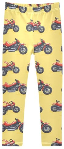 Boccsty Motorbike Racing Cartoon Yellow Girls Leggings Kids Yoga Pants Dance Active Tights 5T