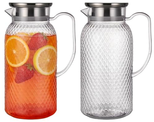 2 styck Saftkanna 1,8 L, plastkanna med lock, spricksäker, högtemperaturbeständig, för kylskåp, mjölk, kaffe, läsk