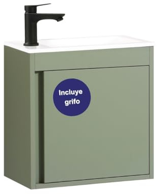 Kometmöbel Mobile Bagno Sospeso 50cm con Lavabo Moderno Arredo Bagno Elegante per Suite e Bagni Piccoli - Già Assemblato (Verde 50cm, Con Rubinetto Nero)