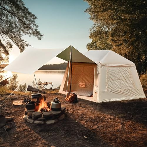 Aufblasbares Zelt mit Überdachung für 2-4 Personen,260 x 220 x 180 cm | wasserdichtes 210D Oxford-Gewebe, Familienzelt Camping Zelt mit Luftpumpe