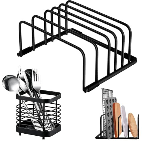 KFSCIP 2Pcs Set Chopping Board Set, Chopping Board Stand, Chopping Board Holder, Five-Tier Cutting Board Holder with Baking Tray Storage, Compact Kitchen Organizer for Vertical Board Storage