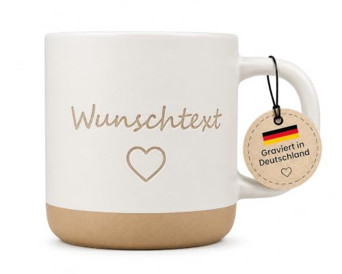 Personalisierte Keramik Tasse mit Wunschtext – Gravierte Steingut Tasse 360 ml – Spülmaschinenfest – Individuelles Geschenk für Freunde, Familie & Geburtstag